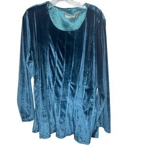 Soft Surroundings Teal Velvet Long Sleeve‎ Tunic Top Plus Size 2X